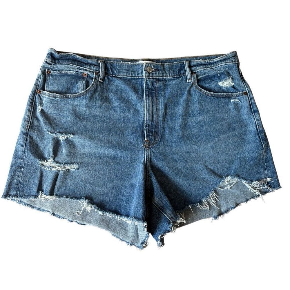 Abercrombie‎ & Fitch The Mom Short High Rise Denim Shorts size 34 Blue